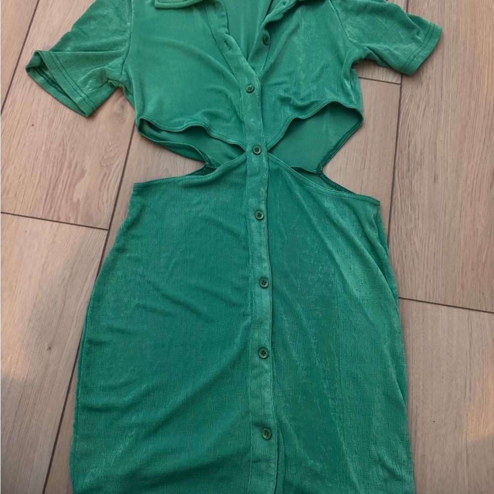 Away Emerald Backless Button Dress - image 1